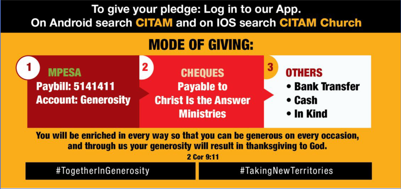 Together in Generosity – CITAM::Christ is The Answer Ministries